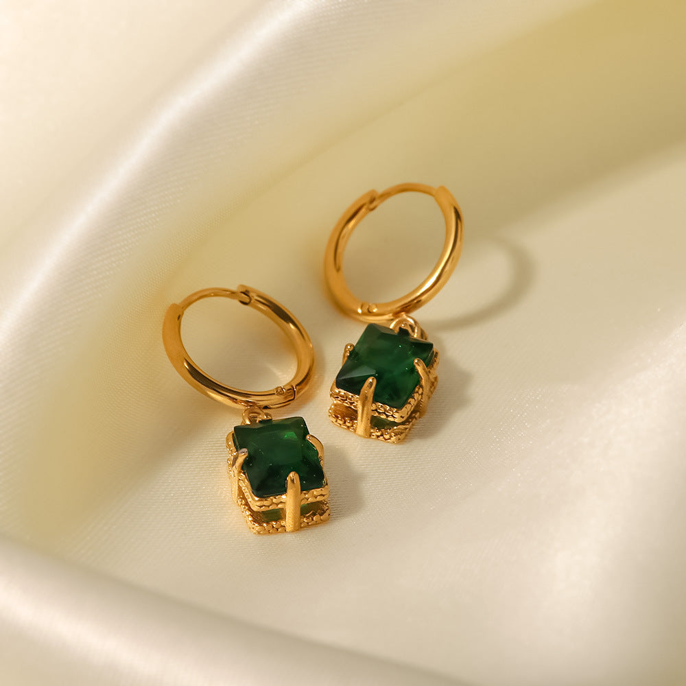 18k Gold Plated Green/White Zircon Fashion Earrings