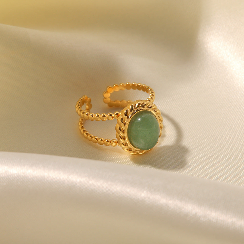 18k Gold Inlaid Green Natural Stone/African Turquoise Ring