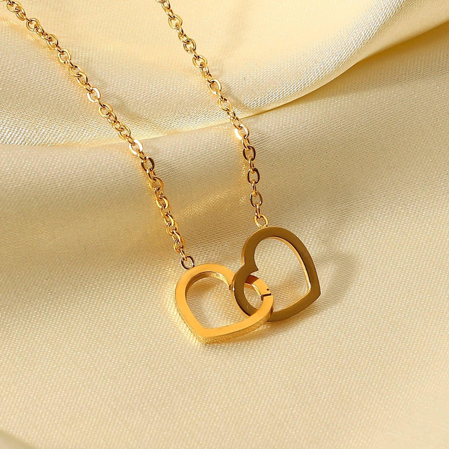 N37.Hot Sale 18K Gold Double Heart Necklace - Elle Royal Jewelry