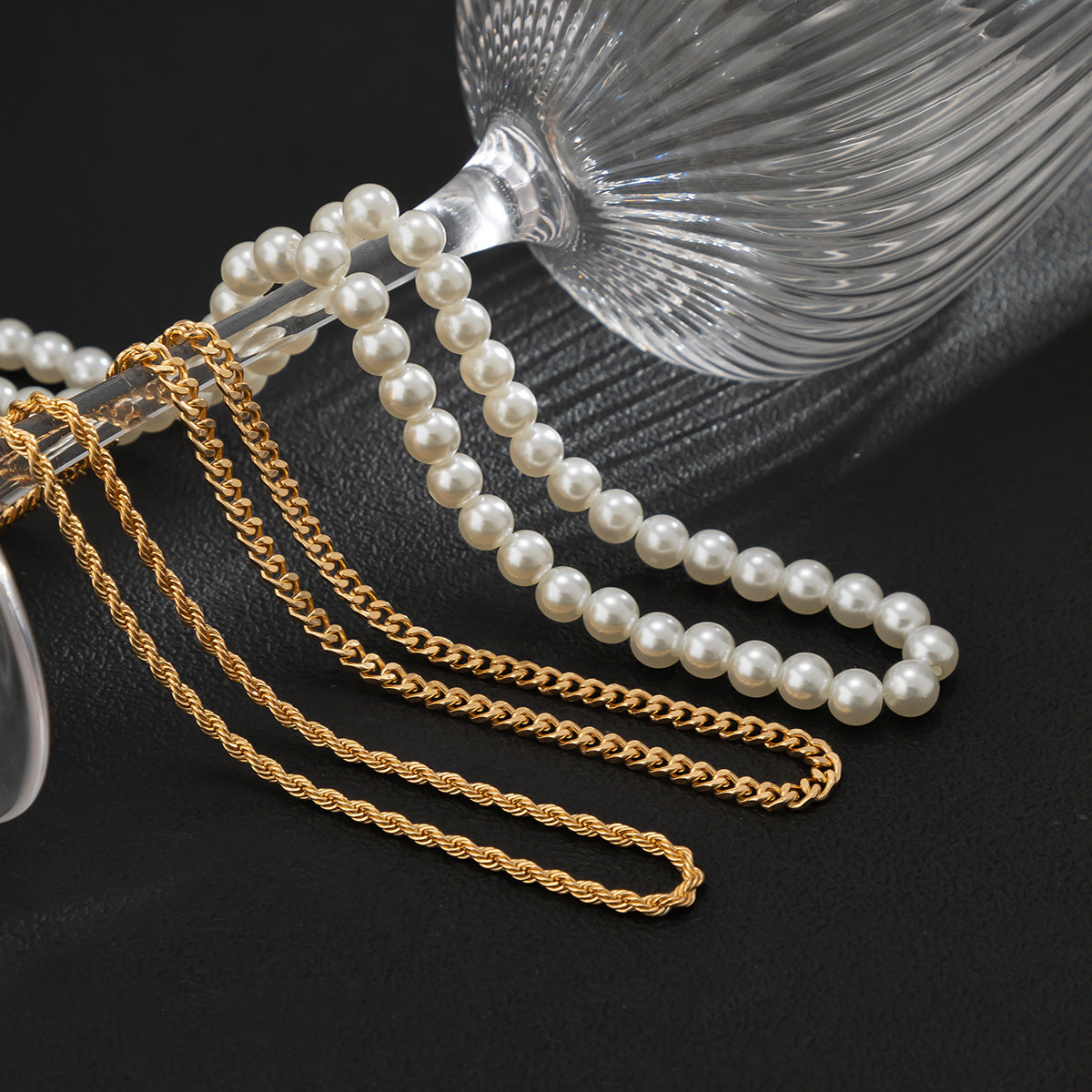 Men Simple Pearl Multilayer Twist Chain Necklace