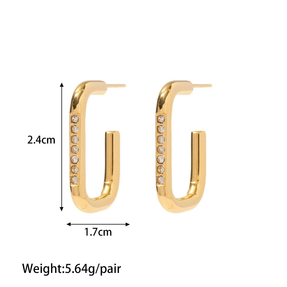 18k Gold Plated Hoop Inlaid White/Pink/Light Green Zircon Earrings