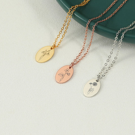 Month birthday flower pendant necklace