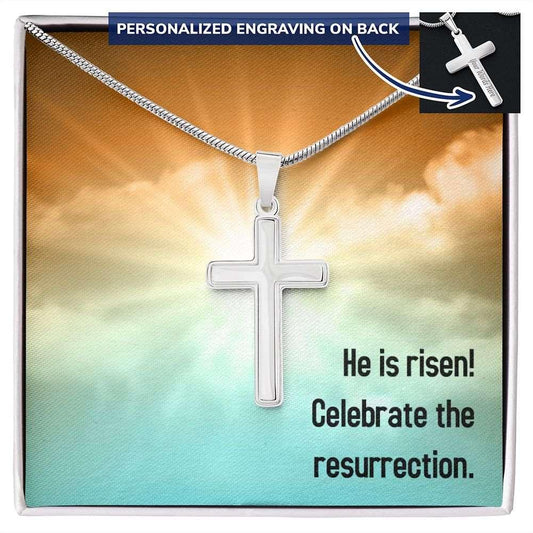 Engraved Stainless Steel Cross Necklace