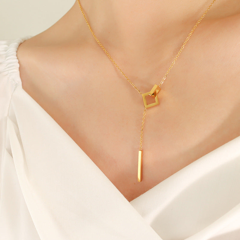 Fashion Simple Geometric Square Long Tassel Necklace