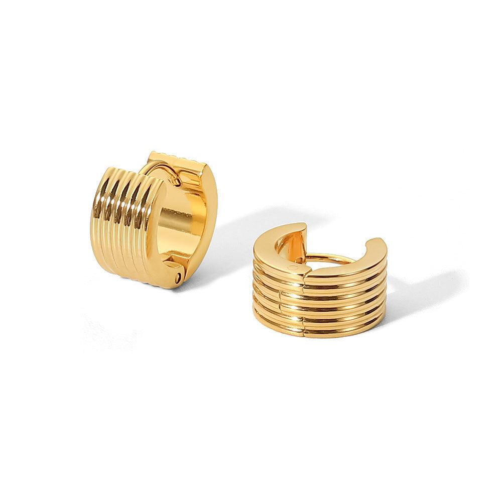 E11.18K Gold Wide Rib Stud Earrings - Elle Royal Jewelry