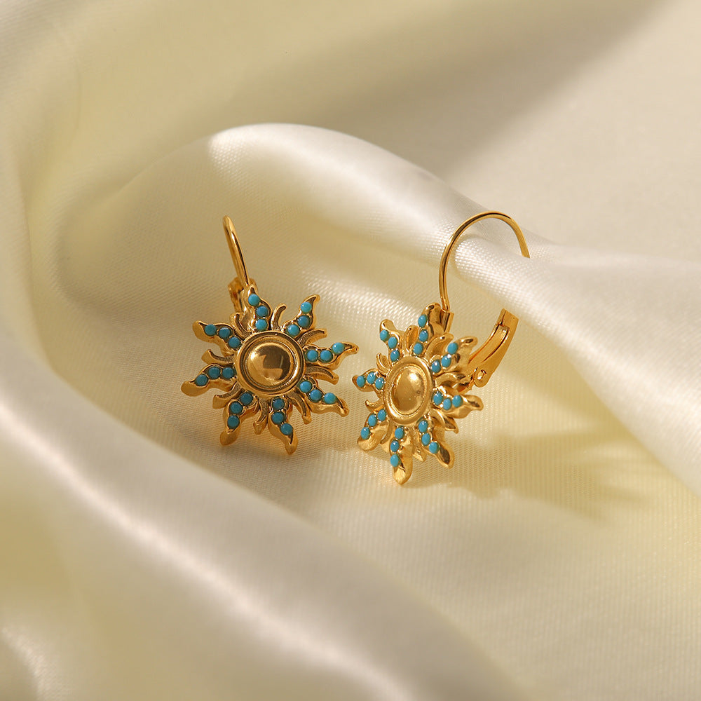 18k Gold Plated Sapphire Sun Shape Drop Earrings