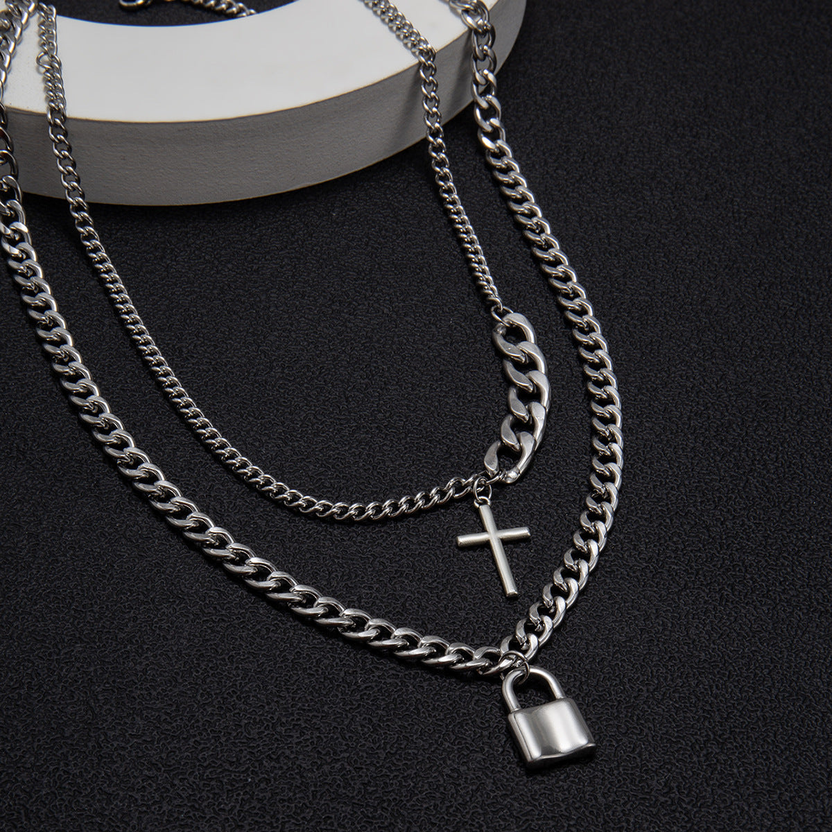 Men Fashion Hip Hop Design Cross Pendant Necklace