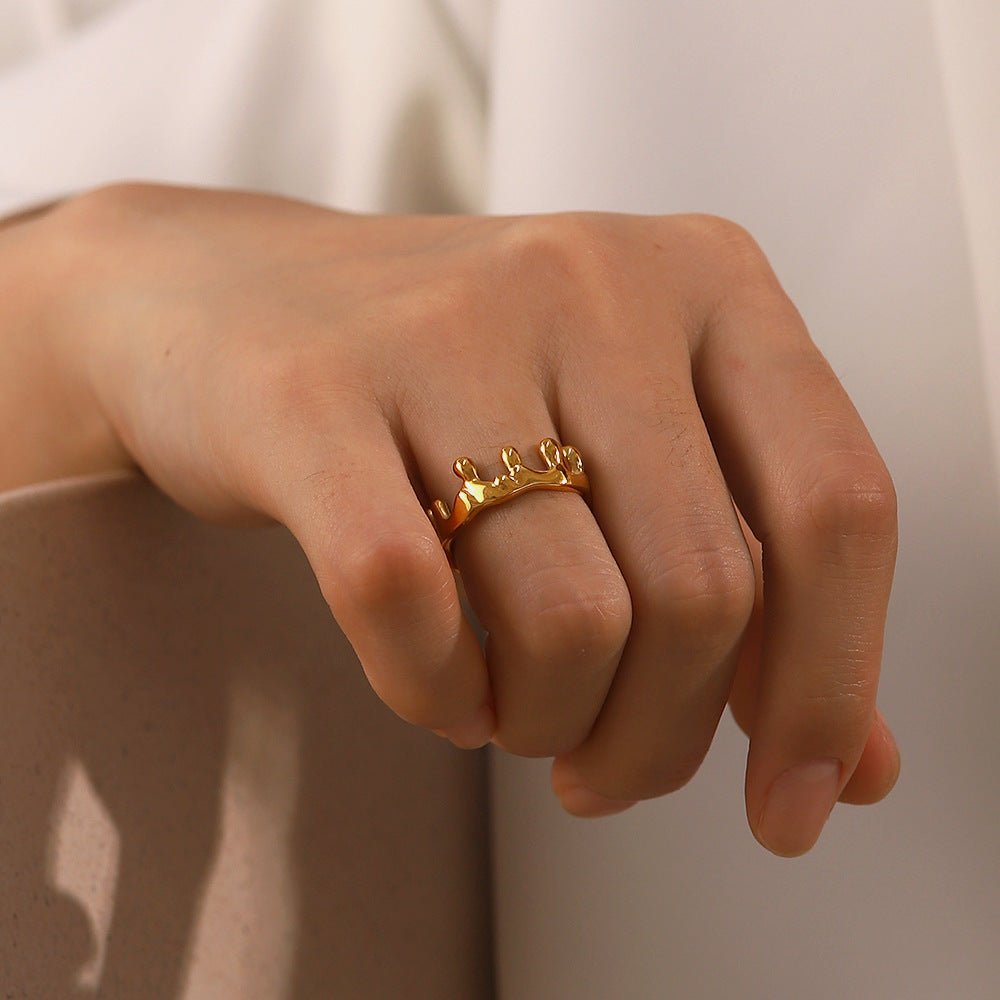 18K Gold Plated Crown Open Geometric Irregular Ring