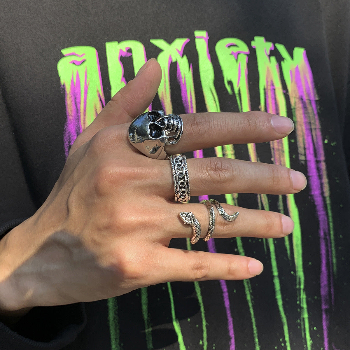 Men Fashion Vintage Punk Skull/Boa Design Ring