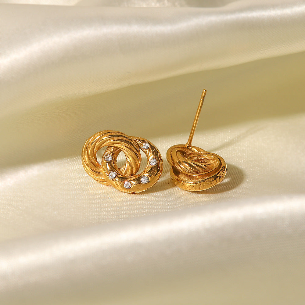 Versatile 18K Gold Ring Inlaid Pave Zircon Earrings