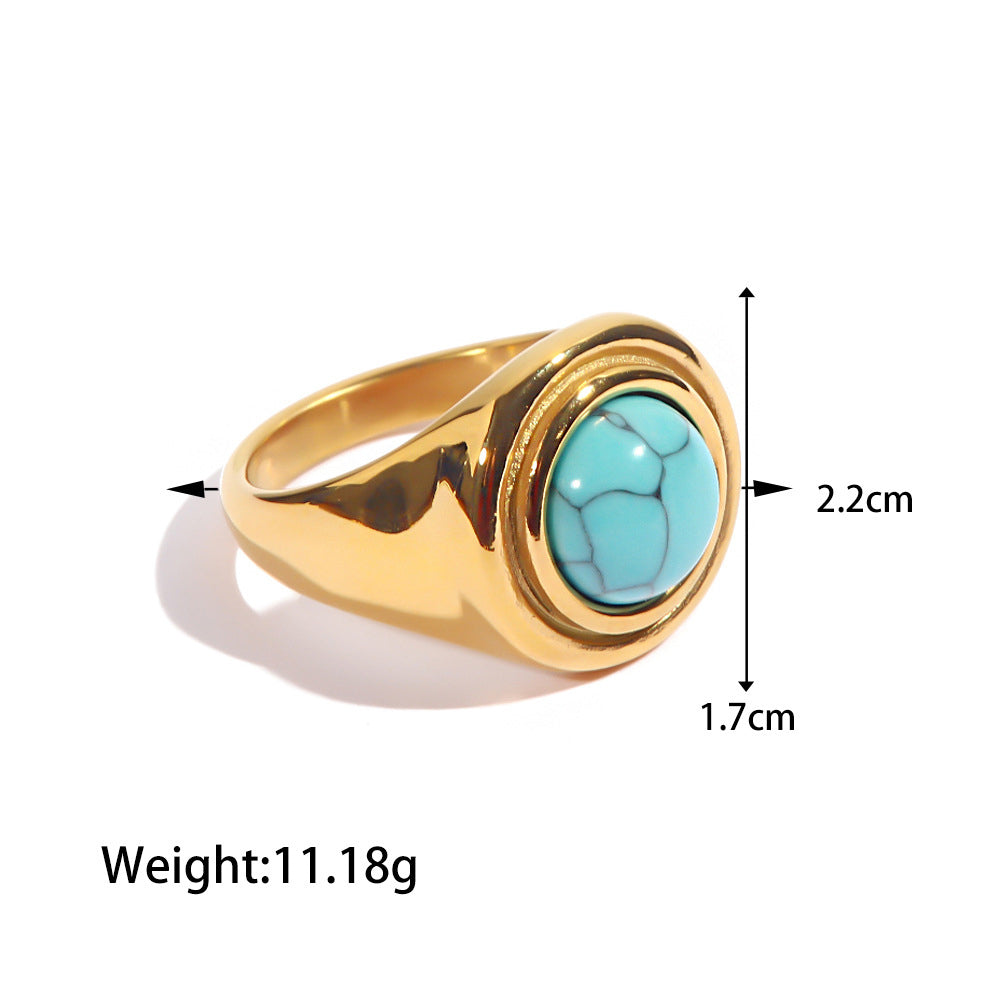 Trendy Inlaid Turquoise Malachite Versatile Ring