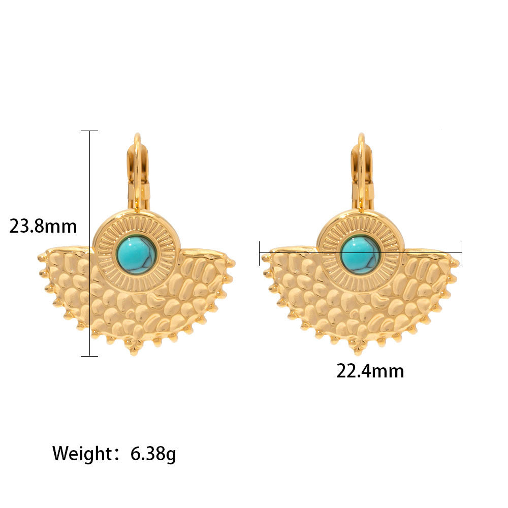 Exquisite retro style inlaid turquoise design versatile earrings