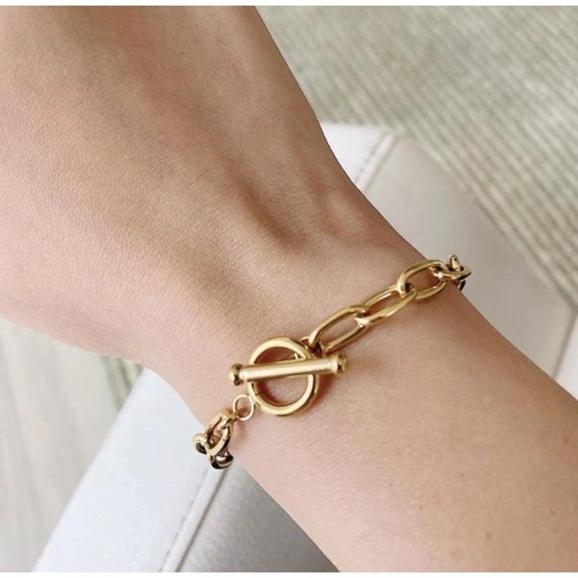 B9.OT Ring Gold Plated Stainless Steel Oval Bracelet - Elle Royal Jewelry