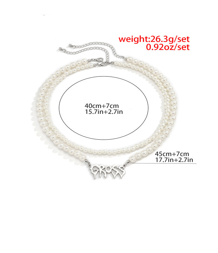 Men Fashion Simple Pearl Double Layer Design Necklace