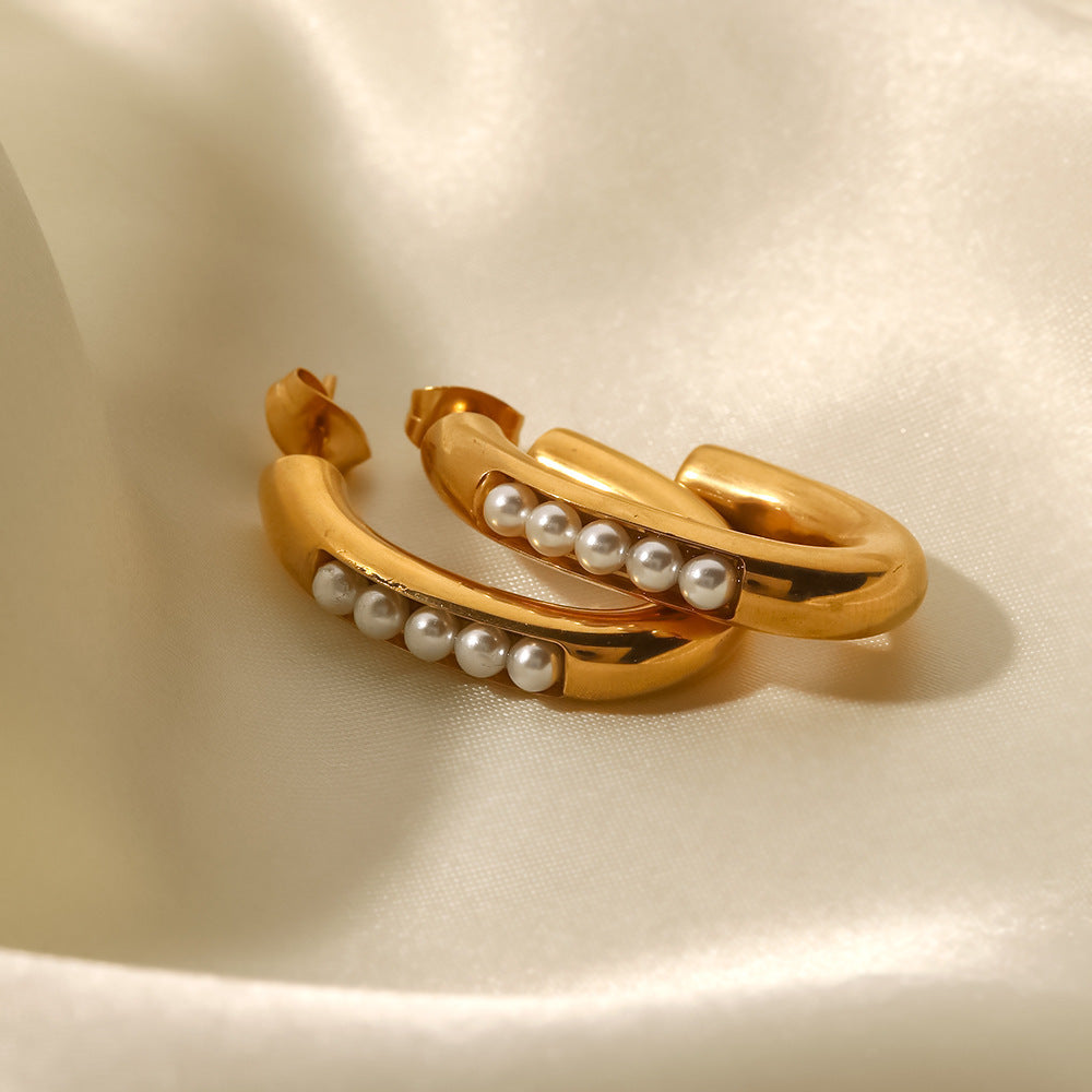 18K gold-plated inlaid pearl all-match earrings