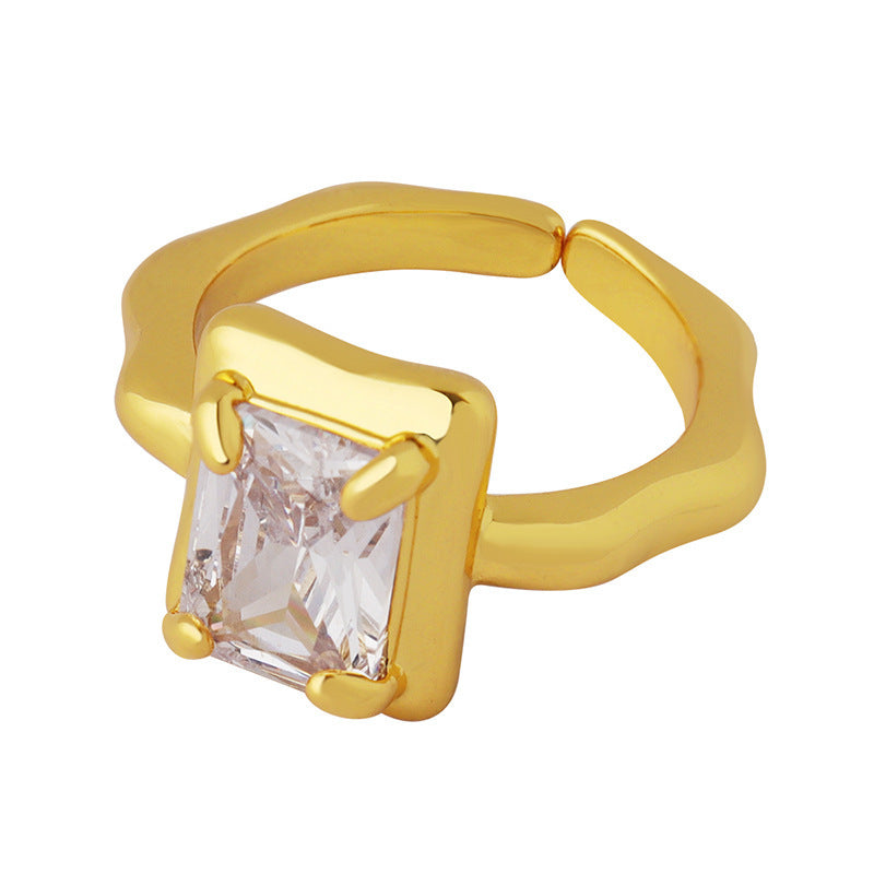 Fashionable and versatile geometric zircon square frame ring