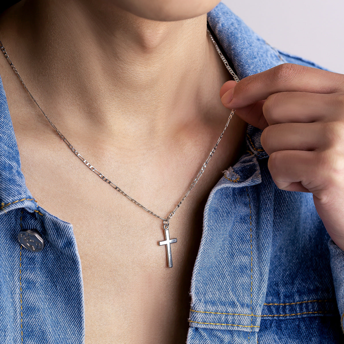 Men Simple Fashion Cross Design Hip Hop Pendant Necklace