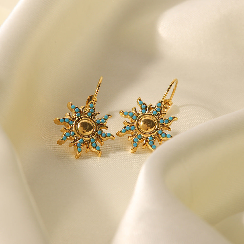 18k Gold Plated Sapphire Sun Shape Drop Earrings