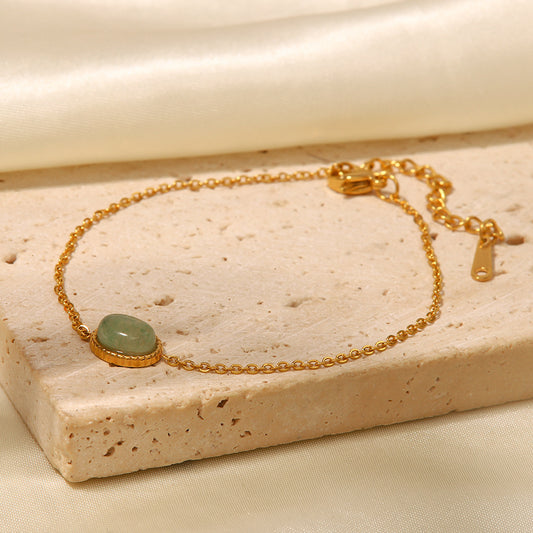 18K Gold Exquisite Simple Inlaid Green Aventurine Natural Stone Watch Versatile Bracelet