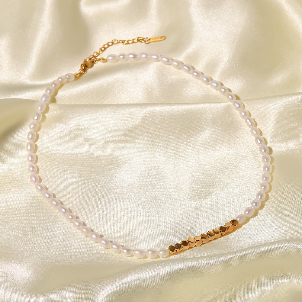 18K Gold Plated Square Freshwater Pearl Necklace