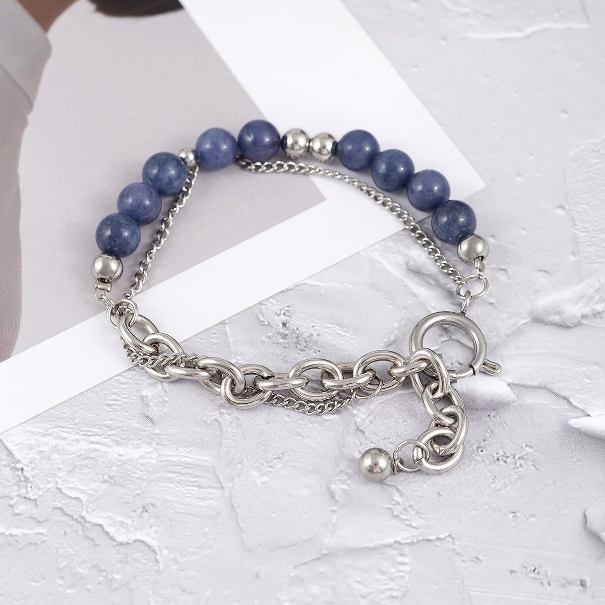 Exquisite double -layer chain stitching blue crystal handle