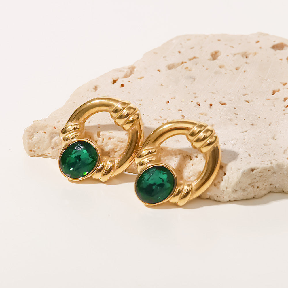 18K Vintage Door Ring Green Zircon Earrings