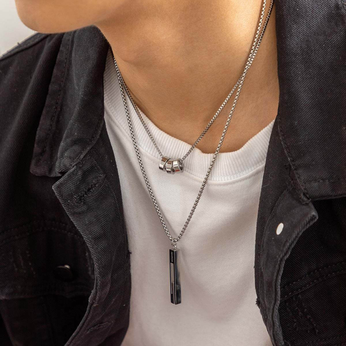 Men Fashionable Long Bar Ring Double Layered Design Hip-Hop Style Necklace