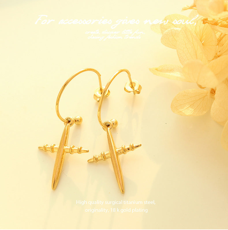 Exquisite fashion cold wind cross design earrings