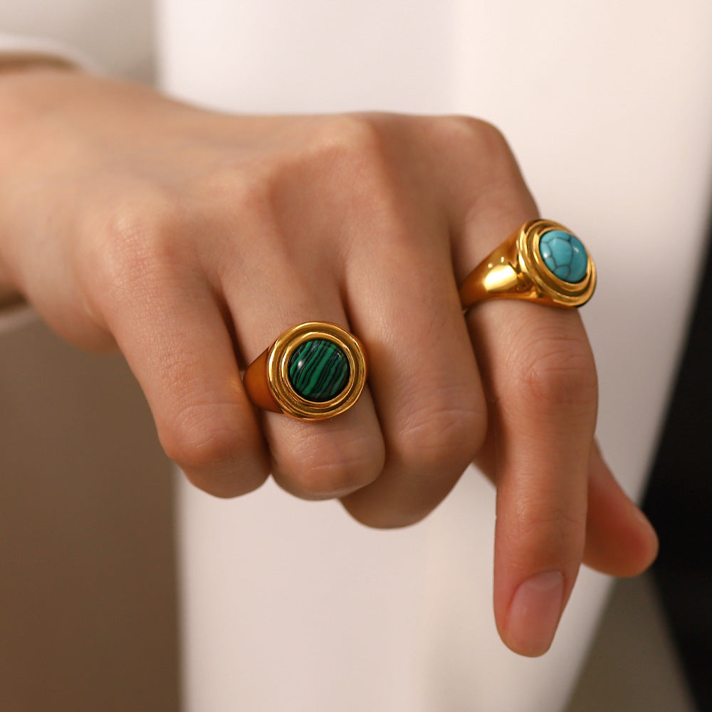 Trendy Inlaid Turquoise Malachite Versatile Ring