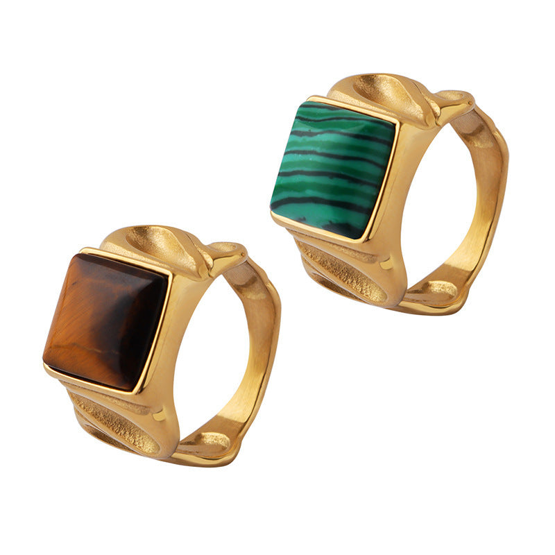 18K Gold Fashion Temperament Inlaid Natural Pattern Tiger Eye Stone Ring