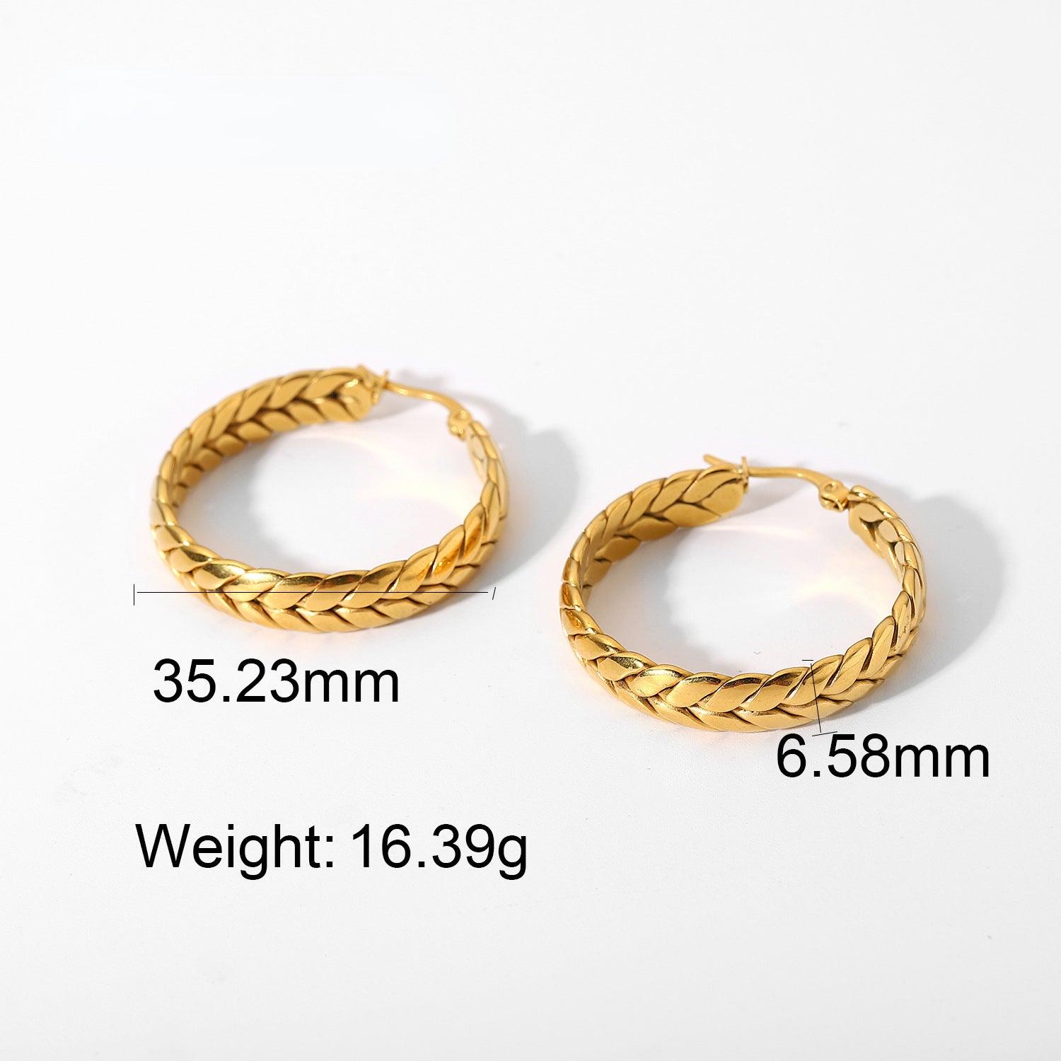 E19.18K Gold Wheat Ear Geometric Pop Earrings - Elle Royal Jewelry