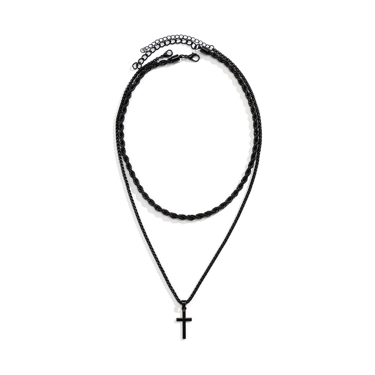 Men Simple fashion double stacked cross design pendant necklace