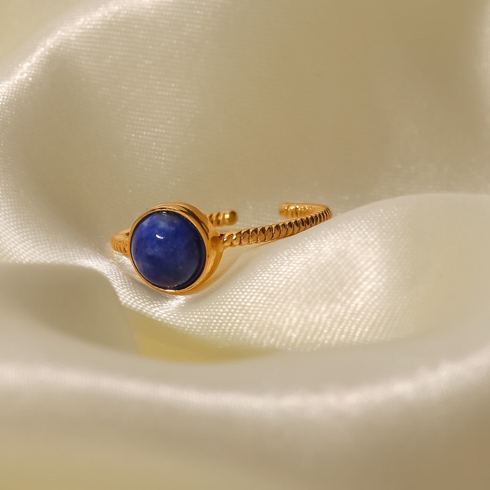 18k Gold Plated Round Lapis Lazuli Adjustable Twist Design Ring