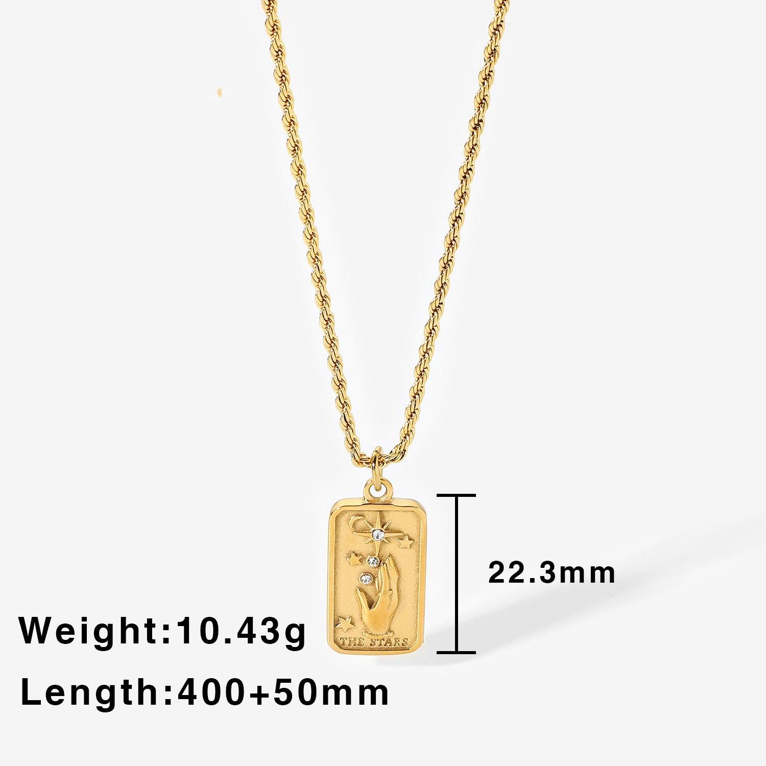 N32.18K Vacuum Plated Gold Zircon Square Sun Star Signet Pendant Necklace - Elle Royal Jewelry