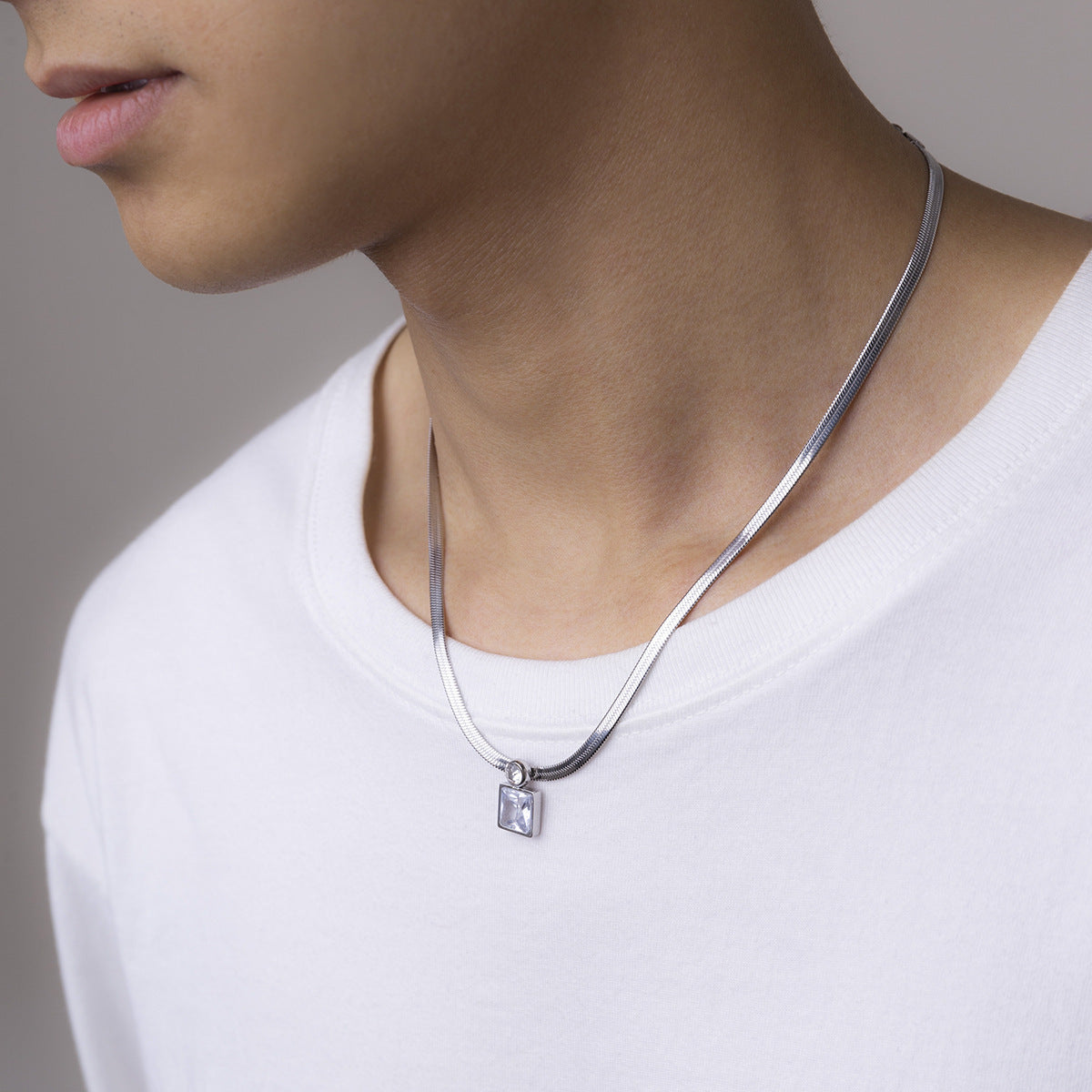 Men Fashion personality square diamond snake bone chain design hip-hop style pendant necklace