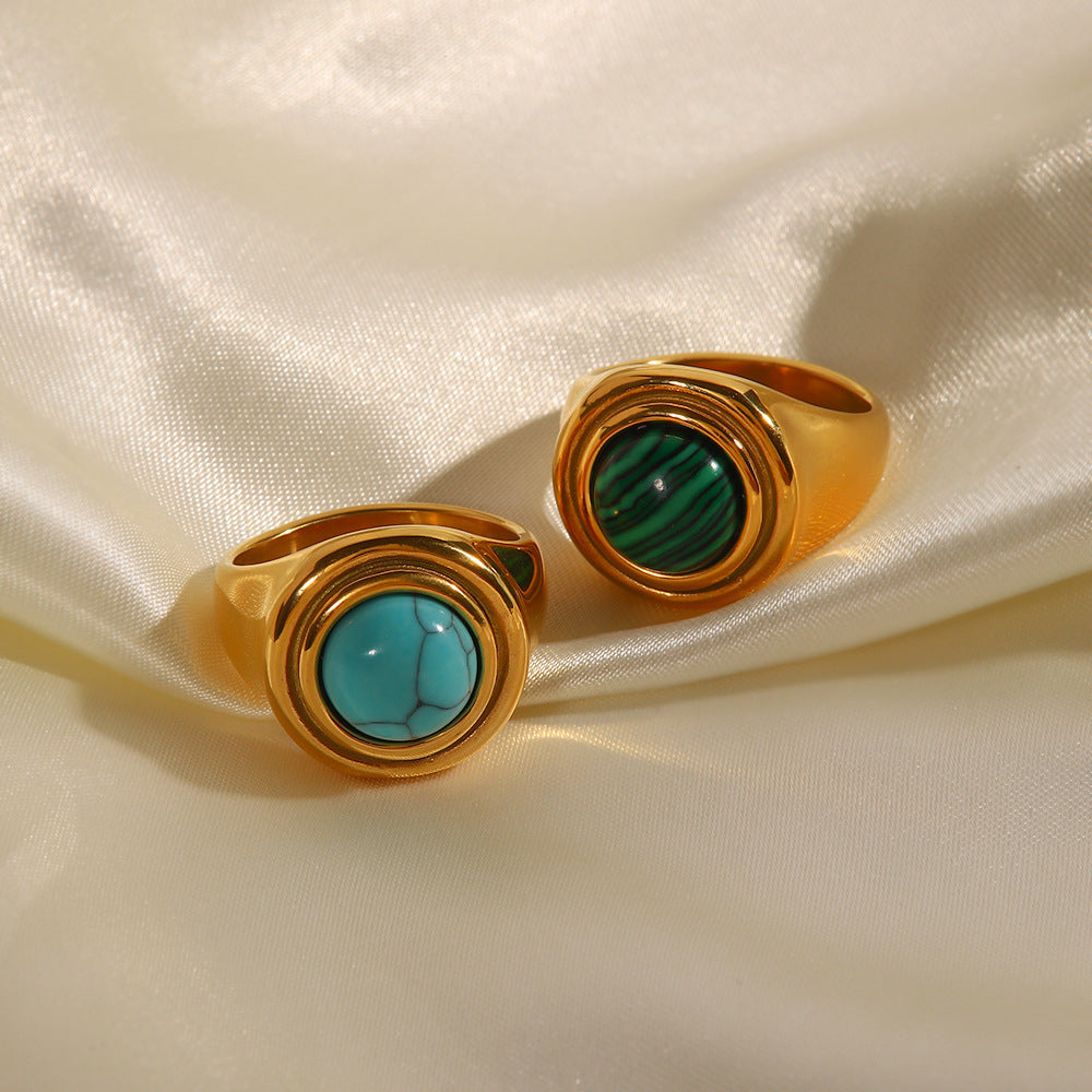 Trendy Inlaid Turquoise Malachite Versatile Ring