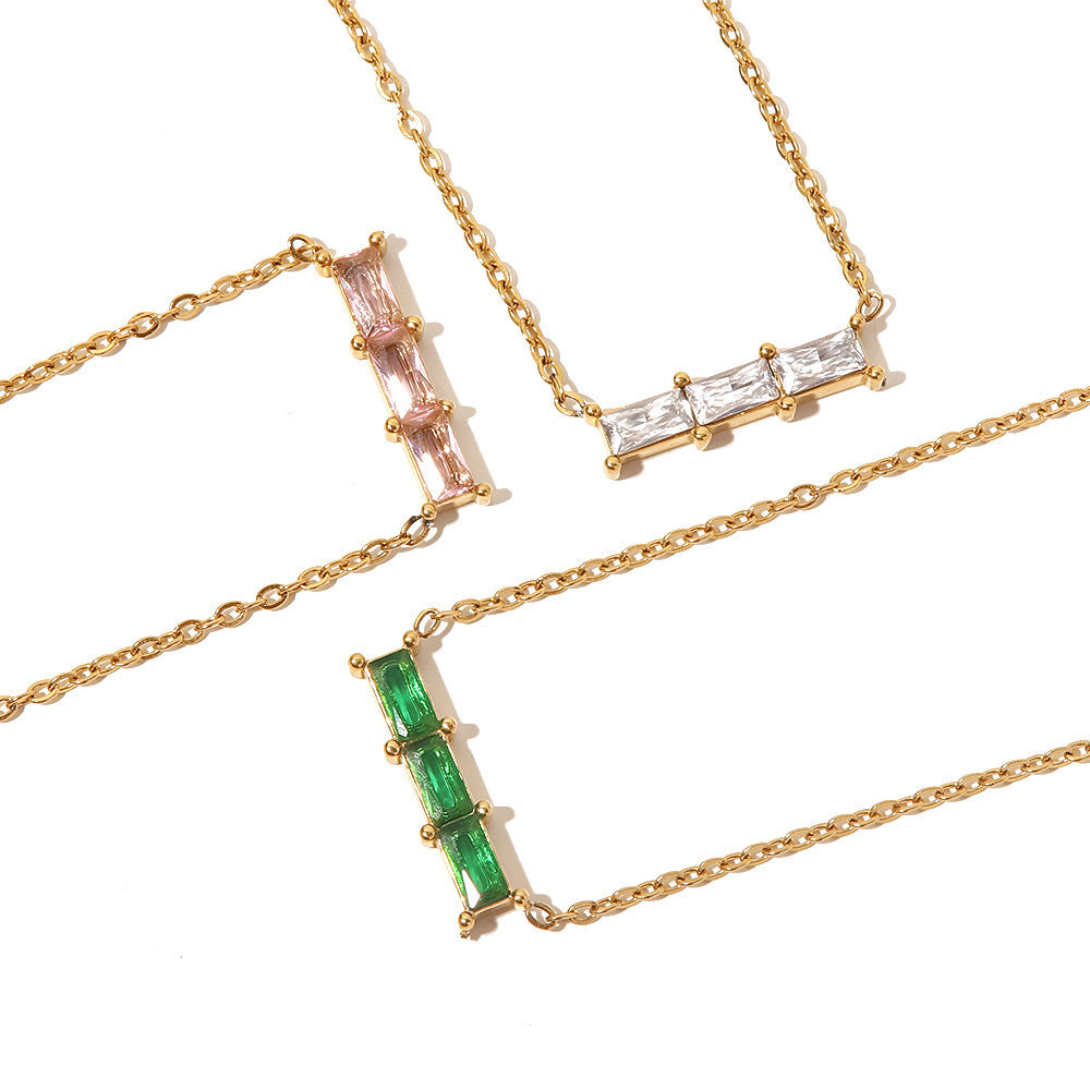 18K gold inlaid green/pink/white zircon matching friend/lover necklace