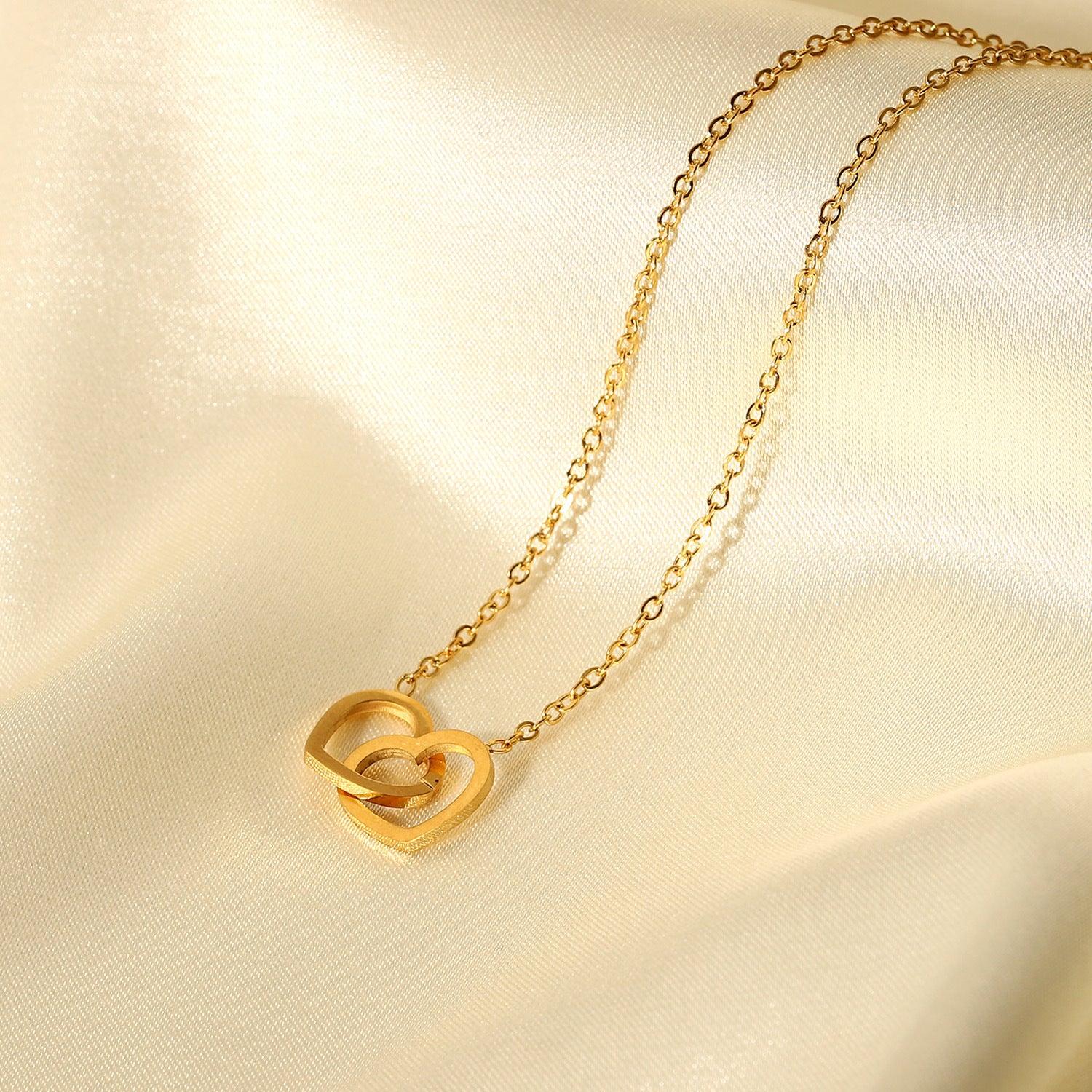 N37.Hot Sale 18K Gold Double Heart Necklace - Elle Royal Jewelry