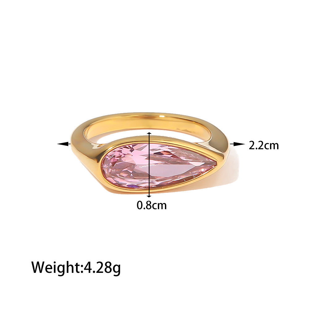 18K Fashion Simple Inlaid Oval Pink Cubic Zirconia Ring