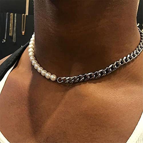 Men Fashion shell bead stitching Cuban chain all-match necklace