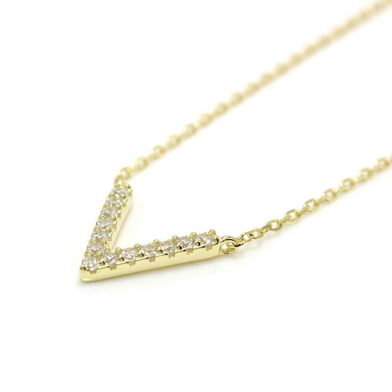 N5.Silver s925 Light Luxury V-shaped Diamond Necklace - Elle Royal Jewelry