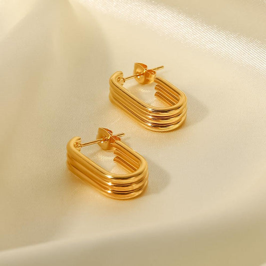 E18.18K gold three-layer ring U-shaped open earrings - Elle Royal Jewelry