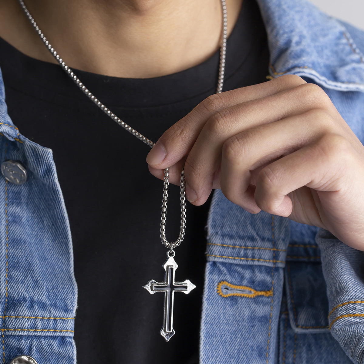 Men Fashion Hip Hop Cross Design Necklace