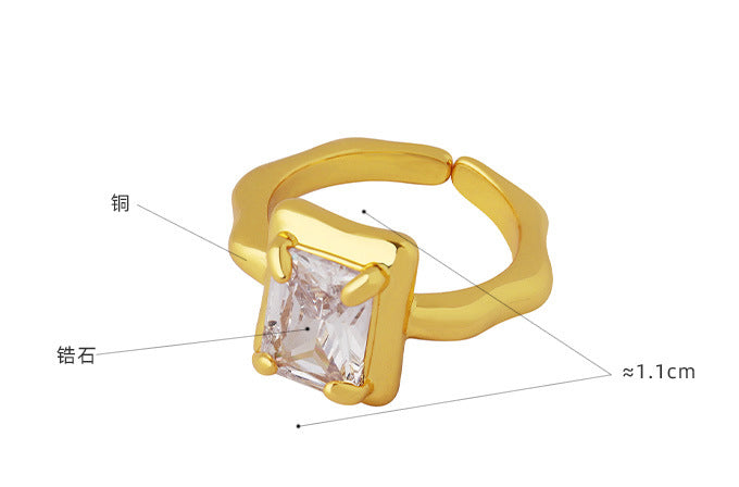 Fashionable and versatile geometric zircon square frame ring