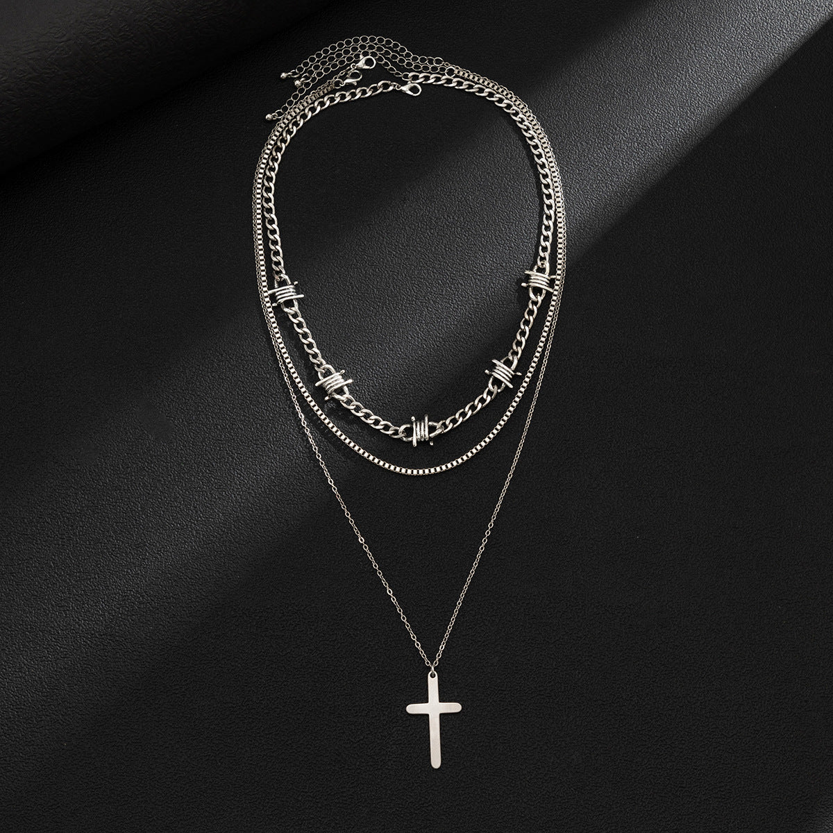 Men Fashionable and simple hip-hop style three-tiered pearl cross design necklace