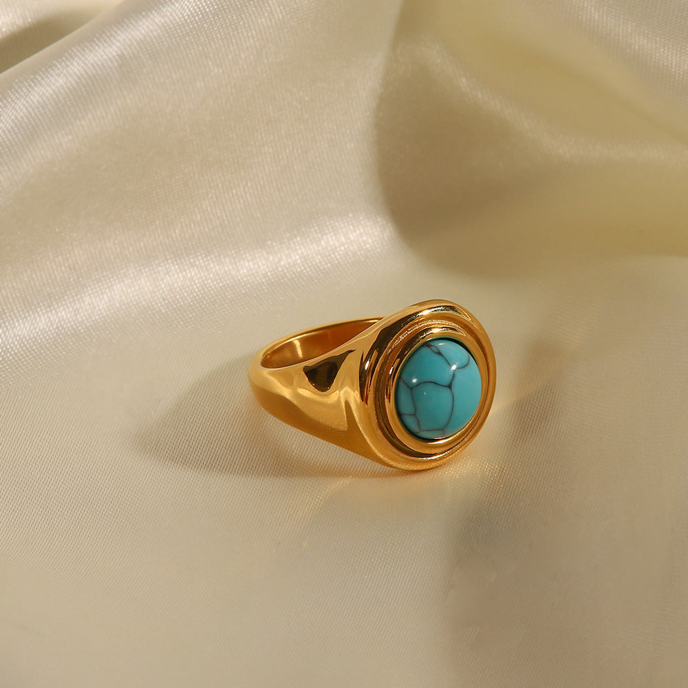 Trendy Inlaid Turquoise Malachite Versatile Ring