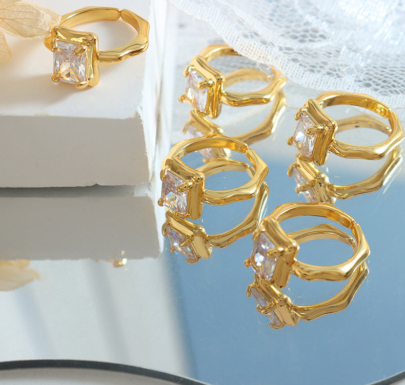 Fashionable and versatile geometric zircon square frame ring