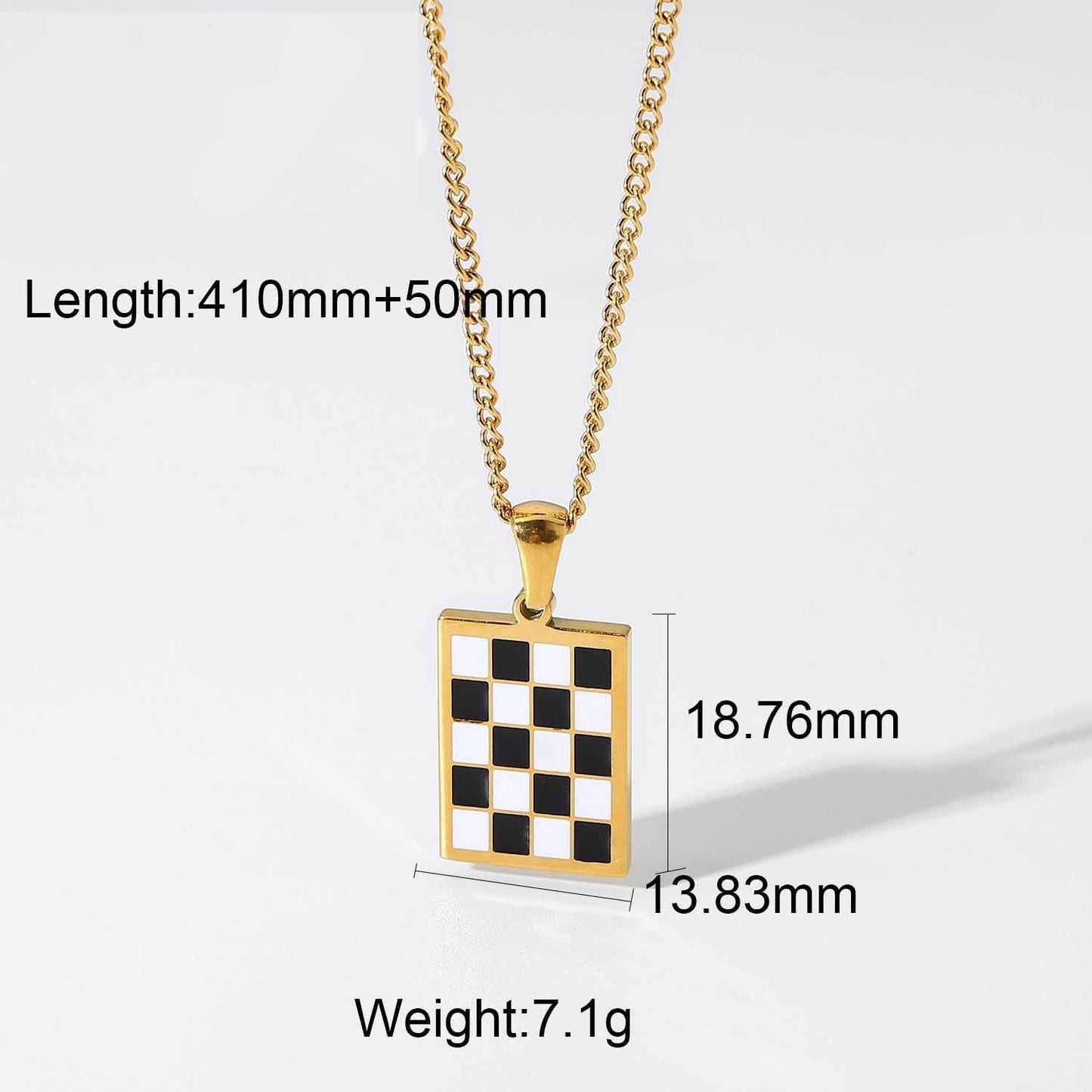 N29.18K Chess Checker Black White Green White Titanium Steel Necklace - Elle Royal Jewelry