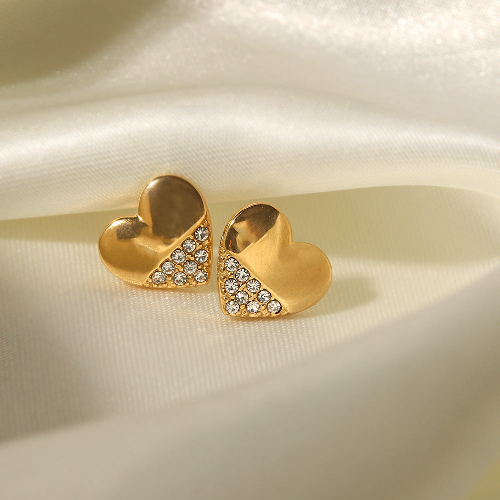 18k gold inlaid zirconium heart earrings