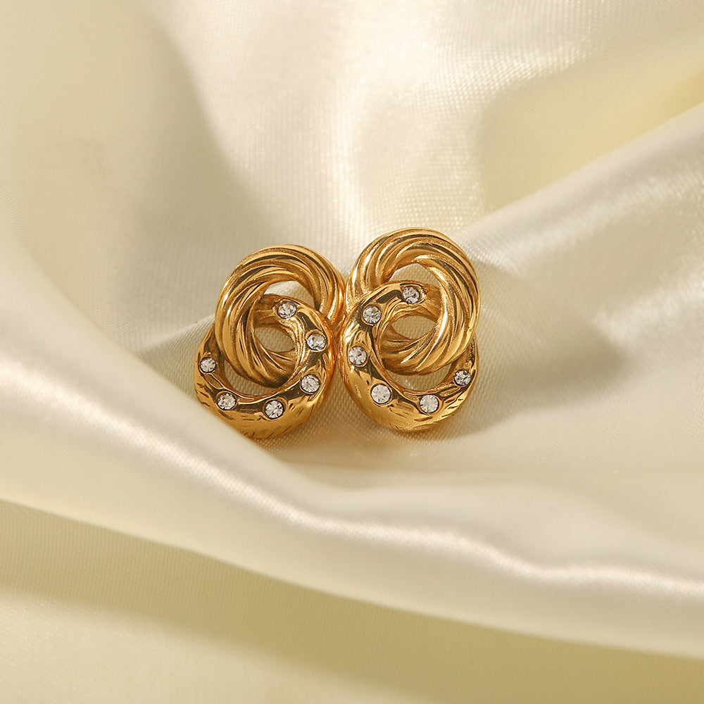 Versatile 18K Gold Ring Inlaid Pave Zircon Earrings